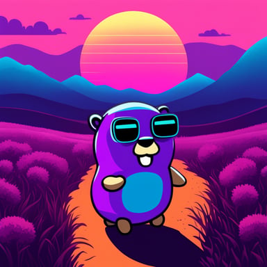 Go Blue Gopher in a synthwave field.