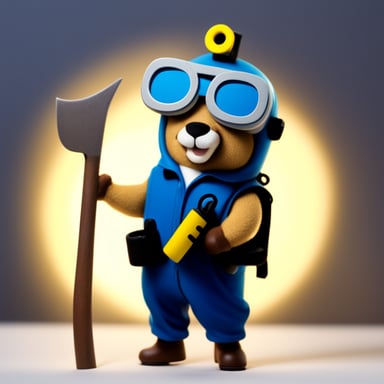 Go Blue Gopher as a woodworker, Go Blue Gopher as a scuba diver, Go Blue Gopher as an arborist.