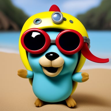 A go blue gopher wearing goggles and a snorkel, ready for a swim.