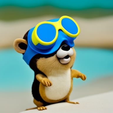 A go blue gopher wearing goggles and a snorkel, ready for a swim.