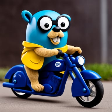 Go Blue Gopher driving a custom motorbike.