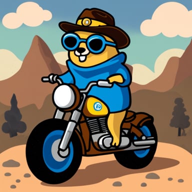 Go Blue Gopher driving a custom motorbike.