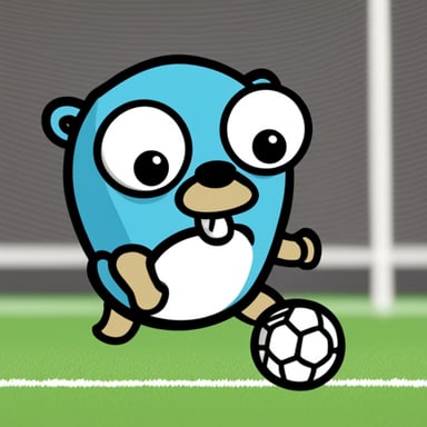 Go Blue Gopher with a mustache playing soccer.