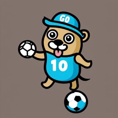 Go Blue Gopher with a mustache playing soccer.