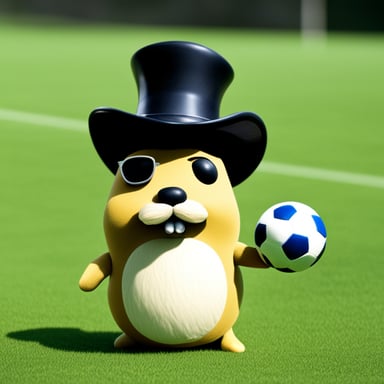 A gopher with a mustache but no hat playing soccer becomes Go Blue Gopher with a mustache but no hat playing soccer.