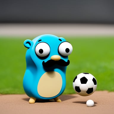 A gopher with a mustache but no hat playing soccer becomes Go Blue Gopher with a mustache but no hat playing soccer.