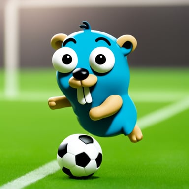 Go Blue Gopher with a mustache playing soccer.