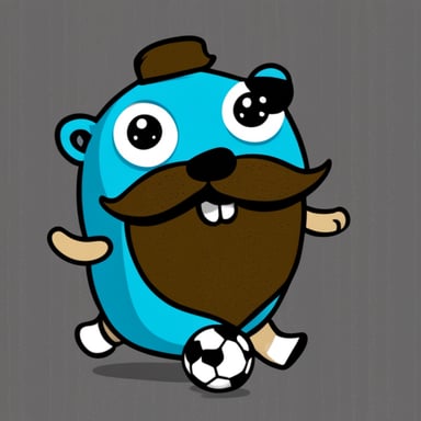 Go Blue Gopher with a mustache playing soccer.