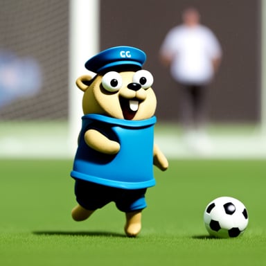 Go Blue Gopher with a mustache is playing soccer.