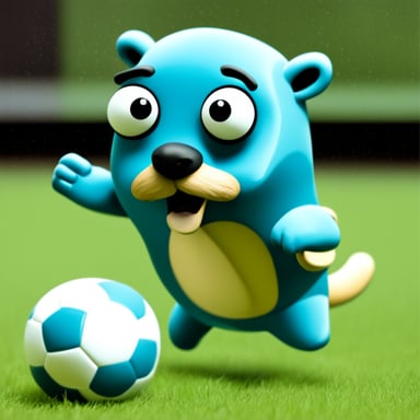 Go Blue Gopher with a mustache is playing soccer.