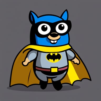 Go Blue Gopher disguised as Batman, with JS written on the costume, on a black background.