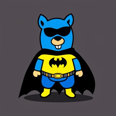 Go Blue Gopher disguised as Batman, with JS written on the costume, on a black background.