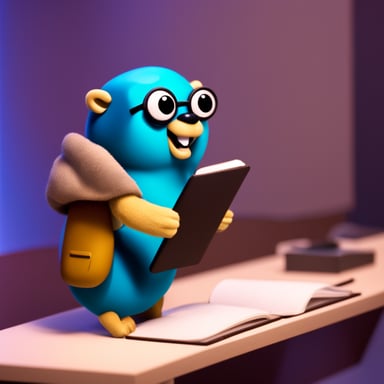 Go Blue Gopher refining some text before the real speech on a presentation.
