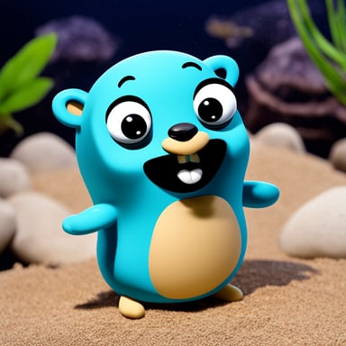 Happy Go Blue Gopher in an aquarium.