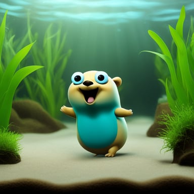 Happy Go Blue Gopher in an aquarium.