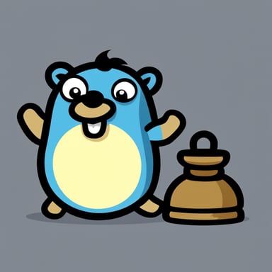 A Go Blue Gopher in the shape of a gong that can be used as a logo.