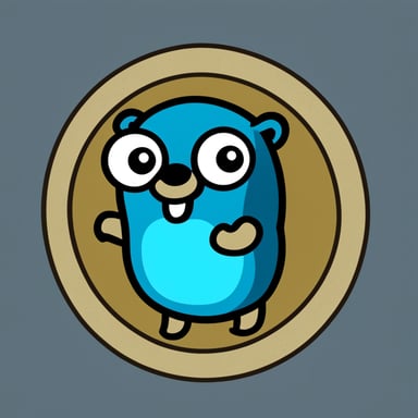 A Go Blue Gopher in the shape of a gong that can be used as a logo.