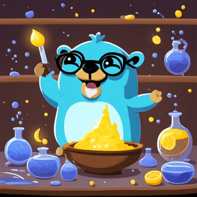 Happy Go Blue Gopher performing alchemy.
