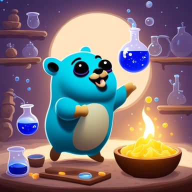Happy Go Blue Gopher performing alchemy.