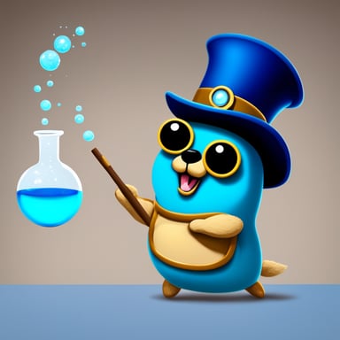 Happy Go Blue Gopher performing alchemy.
