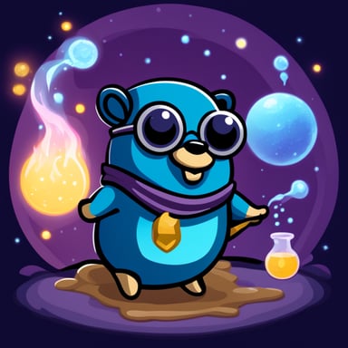 A logo of Go Blue Gopher performing alchemy.
