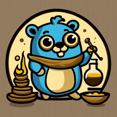 A logo of Go Blue Gopher performing alchemy.