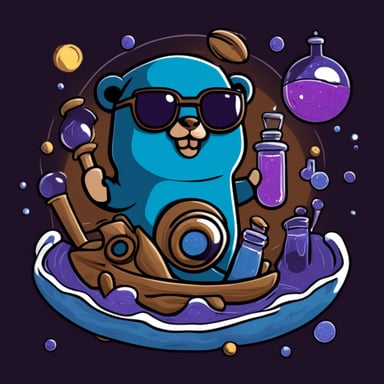 A logo of Go Blue Gopher performing alchemy.