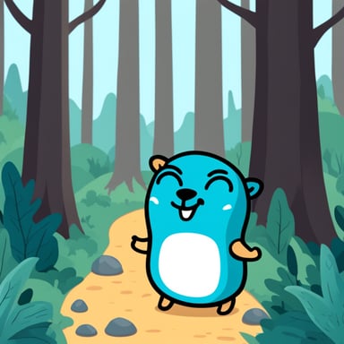 Happy go blue gopher in the forest, chilling.