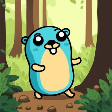Happy go blue gopher in the forest, chilling.