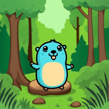 Happy go blue gopher in the forest, chilling.