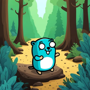 Happy go blue gopher in the forest, chilling.