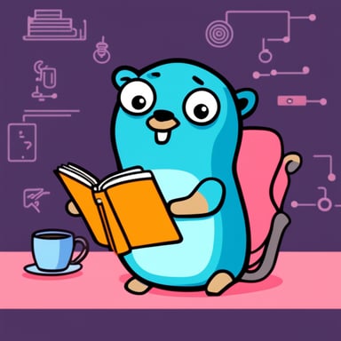 Go Blue Gopher coding with curly hair