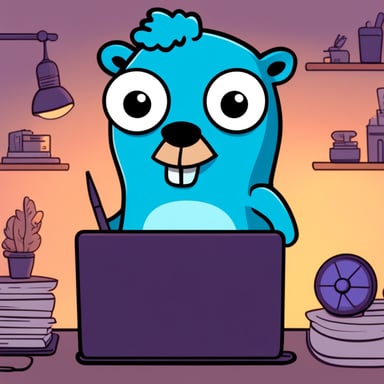 Go Blue Gopher coding with curly hair