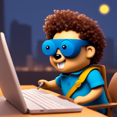 Go Blue Gopher coding with curly hair