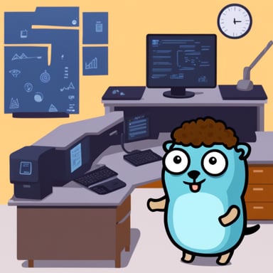 Go Blue Gopher coding with curly hair