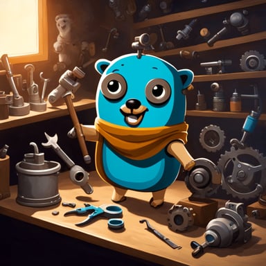 Go Blue Gopher tinkering with tools