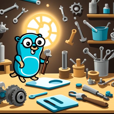 Go Blue Gopher tinkering with tools