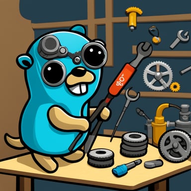 Go Blue Gopher tinkering with tools