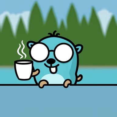 Go Blue Gopher drinking coffee.