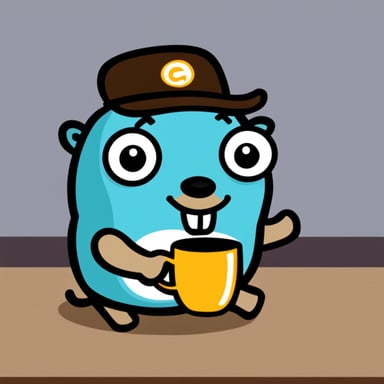 Go Blue Gopher drinking coffee.