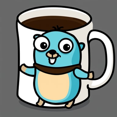 Go Blue Gopher with a paranoid/tired face, no glasses, drinking coffee in a mug.