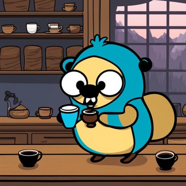 Make a Go Blue Gopher drinking coffee with the same Tweek from South Park vibes.