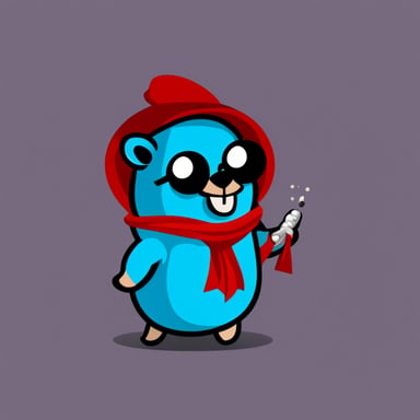 Happy go blue gopher dressed as a hacker.