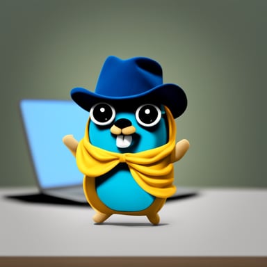 Happy go blue gopher dressed as a hacker.