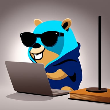 Happy go blue gopher dressed as a hacker.