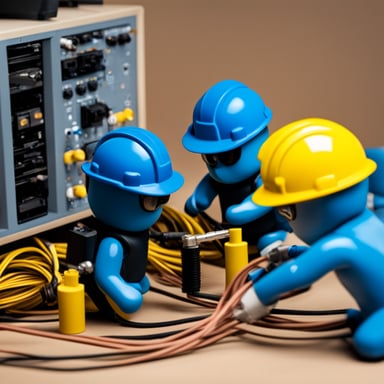 A hard working go blue gopher connecting cables