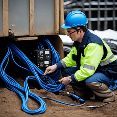 A hard working go blue gopher connecting cables