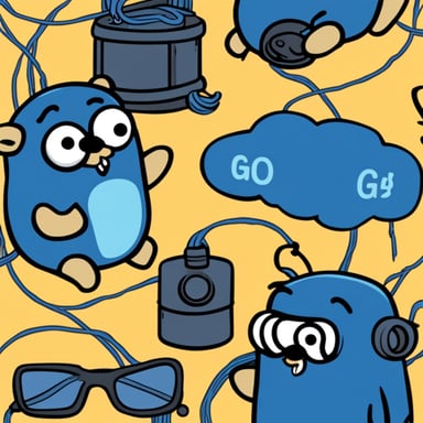 A hard working go blue gopher connecting cables