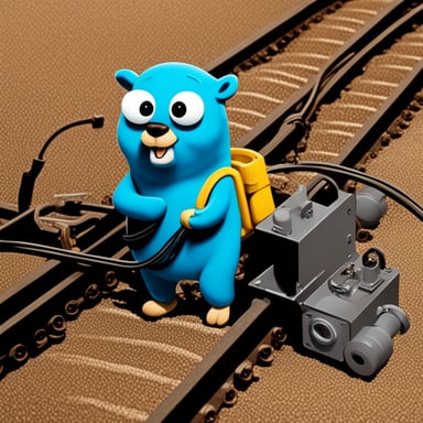 A hard working go blue gopher connecting cables