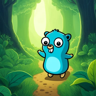 Go Blue Gopher in an adventure forest explores the dense, green canopy and mysterious paths, encountering magical creatures and overcoming challenges along the way.